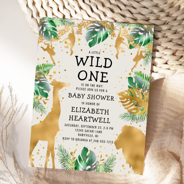 Convite Dourado ao Chá de fraldas Safari Green Ecr (Criador carregado)