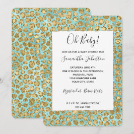 Convite Dourado Aqua Mint Glitz Glitter Leopardo