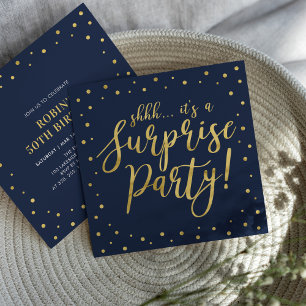 Convite Dourado & Azul-Marinho 50º Aniversário Surpresa