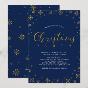 Convite Dourado & Azul Marinho   Festa de Natal Moderna de
