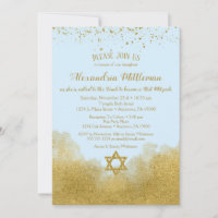Convite Dourado Azul Mitzvah