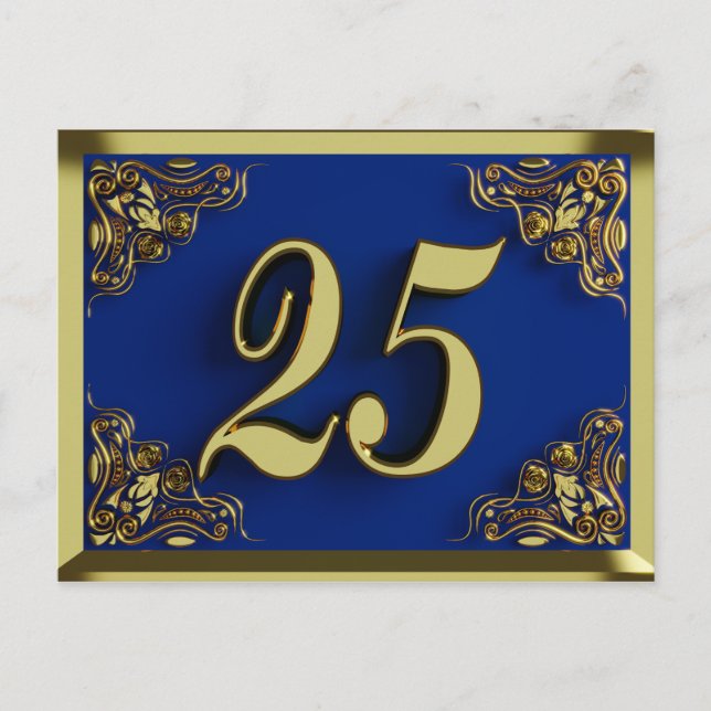 Convite Dourado Azul para Aniversário de 25 Anos R (Frente)