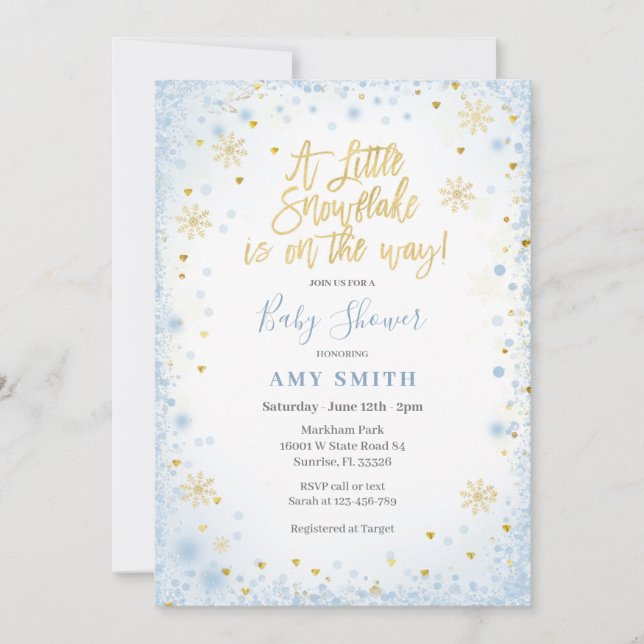 Convite Dourado azul Um pequeno floco de neve está a camin (Frente)