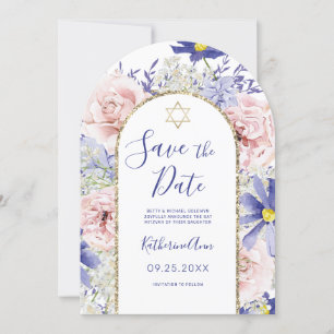 Convite Dourado Bat Mitzvah, cor-de-rosa, púrpura, salva a