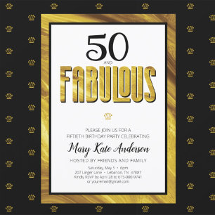 Convite Dourado Black 50 Fabuloso 50 Aniversário