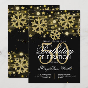 Convite Dourado Black 50th Birthday Winter Glitter Glam