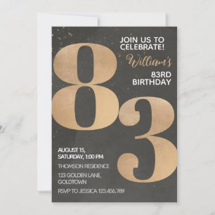 Convite Dourado Black 83rd Birthday Invitation
