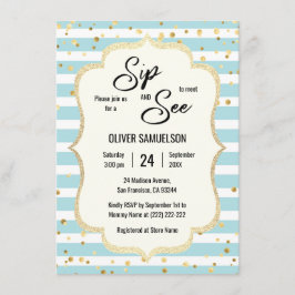 Convite Dourado Black BABY SIP e SEE White Strips Azul