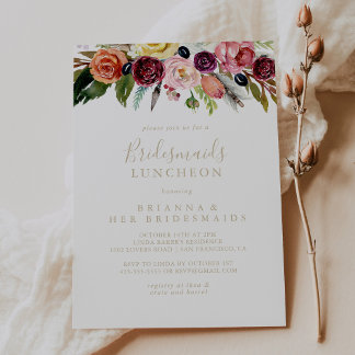 Convite Dourado Boho Floral Bridesmaids Luncheid Chá