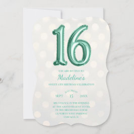 Convite Dourado Bokeh Mint Green Faux Foil 16º Aniversário