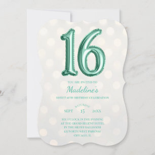 Convite Dourado Bokeh Mint Green Faux Foil 16º Aniversário