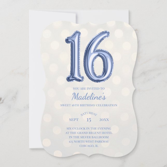 Convite Dourado Bokeh Periwinkle Faux Foil 16º aniversário (Frente)
