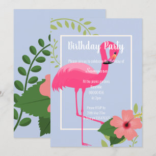 CONVITE DOURADO BRANCO AZUL DE FLAMINGO BRILHO
