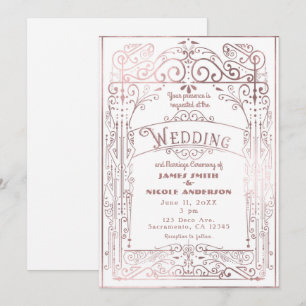 Convite Dourado Branco e Rosa Casamento Deco Vitoriano Ant