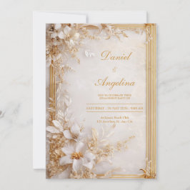 Convite Dourado Branco Floral Mármore Glamouroso Casamento