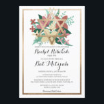 Convite Dourado branco rosa, cor-de-rosa, Bat Mitzvah Hebr<br><div class="desc">Este convite moderno e elegante do morcego mitzvah com o nome hebraico é perfeito para o dia especial do seu filho. Apresenta uma folha de ouro falsa, estrela de David e borda em cima de terracota, branco de marfim, rosa-mauve, verde-musgo e buquê de ilustração de flores verdes da floresta e...</div>