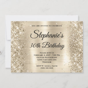Convite Dourado Brilhante Champanhe Folha 30º Aniversário
