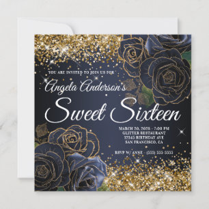 Convite Dourado Brilhante Glitter Rosa Azul Marinho Doce D