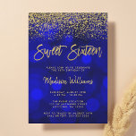Convite Dourado brilho azul moderno 16<br><div class="desc">Este marinho,  azul e ouro,  doce 16 convite,  certamente vai impressionar! Design apresenta faux glitter,  fundo azul do bokeh e fonte do script de tendência. Os designs são ilustrações/gráficos impressos planos - NÃO O GLITTER REAL.</div>