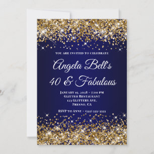 Convite Dourado Brilho Azul Naval Ombre 40 & Fabuloso