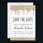 Convite Dourado brilho branco brilhante Doce 16 Salve a da<br><div class="desc">Branca e Dourada Glitter Glitter Doce Dezesseis a Festa de aniversário de 16 Meninas Salvem o Convite de Data. Este convite é perfeito para a elegante e moderna Festa de aniversário Glitter Glitter 16,  que procura celebrar no estilo da moda.</div>