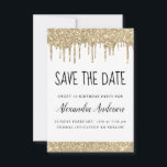 Convite Dourado brilho branco brilhante Doce 16 Salve a da<br><div class="desc">Branca e Dourada Glitter Glitter Doce Dezesseis a Festa de aniversário de 16 Meninas Salvem o Convite de Data. Este convite é perfeito para a elegante e moderna Festa de aniversário Glitter Glitter 16,  que procura celebrar no estilo da moda.</div>