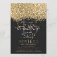 Dourado brilho negro moderno Confetti Sweet 16