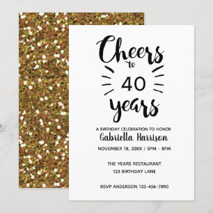 Convite Dourado brilho para aniversário de 40 anos