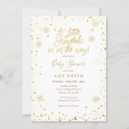 Convite Dourado brilho Um Chá de fraldas com floco de neve