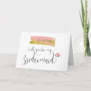 Convite Dourado Buquê Floral Rosa Será Minha Porta-Voz