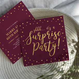 Convite Dourado & Burgundy   Surpresa de 60º Aniversário