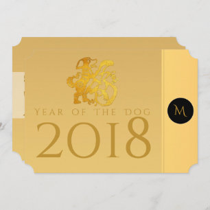 Convite Dourado Cachorro Chinês Papercut 2018 Monograma Co