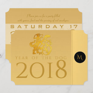 Convite Dourado Cão Chinês Papercut 2018 Monograma Convi