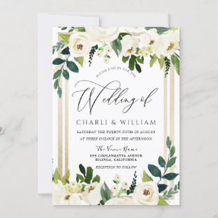 Convite Dourado Casamento Belo e Legal Floral Branco