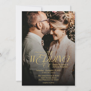 Convite Dourado Casamento com Fotografia Elegante Moderna