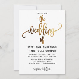 Convite Dourado Casamento com Tipografia de Script Negra
