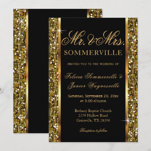 Convite Dourado Casamento de Confetti Glitter