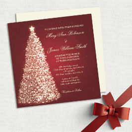 Convite Dourado Casamento de Natal Sparkle Vermelho