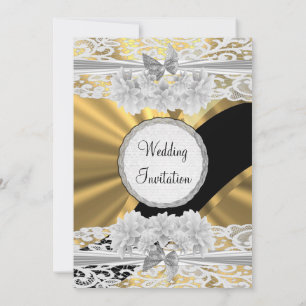 Convite Dourado casamento de renda branca feminina bonito