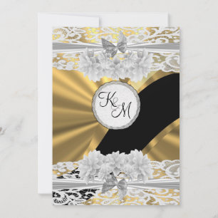 Convite Dourado casamento elegante com monograma branco