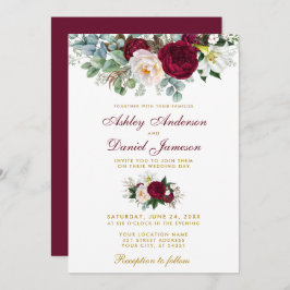 Convite Dourado Casamento Floral da Elegante Burgundy