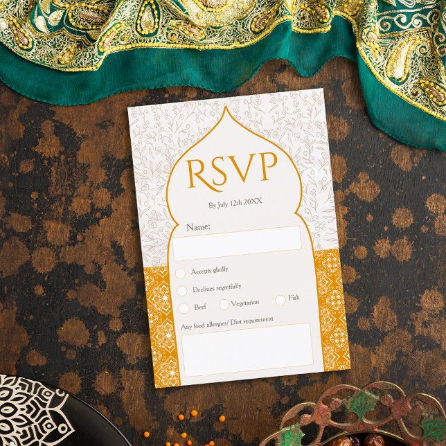 Convite Dourado casamento floral marroquino do rsvp (Criador carregado)