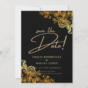 Convite DOURADO casamento preto LACE All-in1 Salve a data