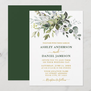 Convite Dourado Casamento Verde Elegante Moderno