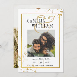 Convite DOURADO Casamento White PHOTO Conjunto Clássico Mo