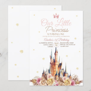 Convite Dourado Castelo Elegante Little Princess Birthday