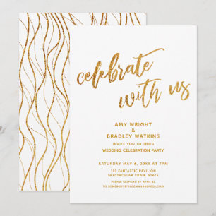 Convite Dourado Celebre Conosco Recepção de Casamento Bran