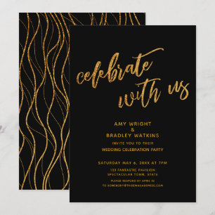Convite Dourado Celebre Conosco Recepção de Casamento Pret