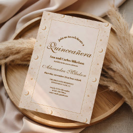 Convite Dourado Celestial Lua Quinceañera