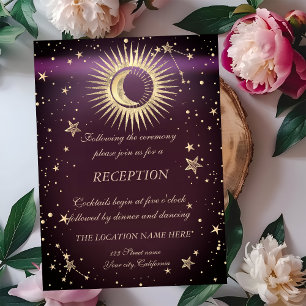 Convite Dourado Celestial Sol E Lua Estrelas Borgonha